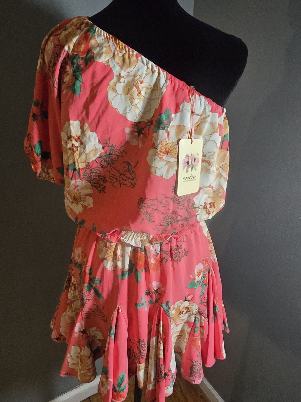 Floral One-Shoulder Coral Dress